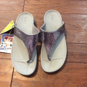 Gray Sequin Fit Flops